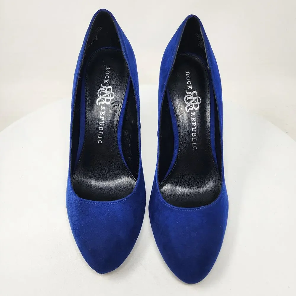 Rock & Republic Gwen Stiletto Pumps Women 9M Royal Blue Faux Suede Almond Toe